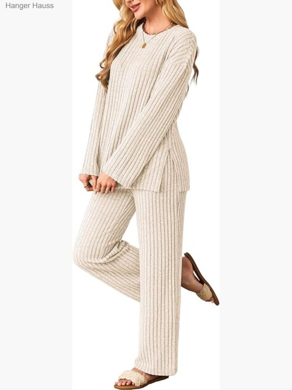 Womens 2 Piece Lounge Set Cozy Knit Pajamas Oversized Loungewear Set S-2XL